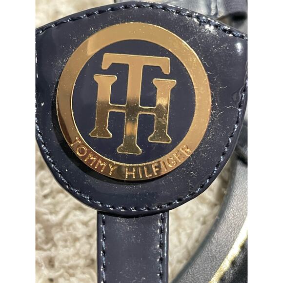 Tommy Hilfiger Womens Size 8.5 M Blue T-Strap TH Logo Sandals Thong Flats - Picture 10 of 10